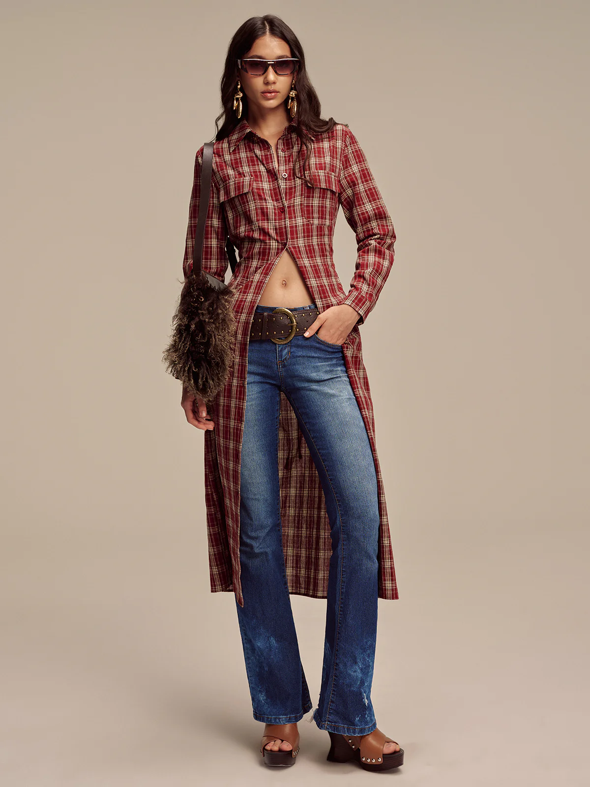 Plaid Button Front Shirt Dress