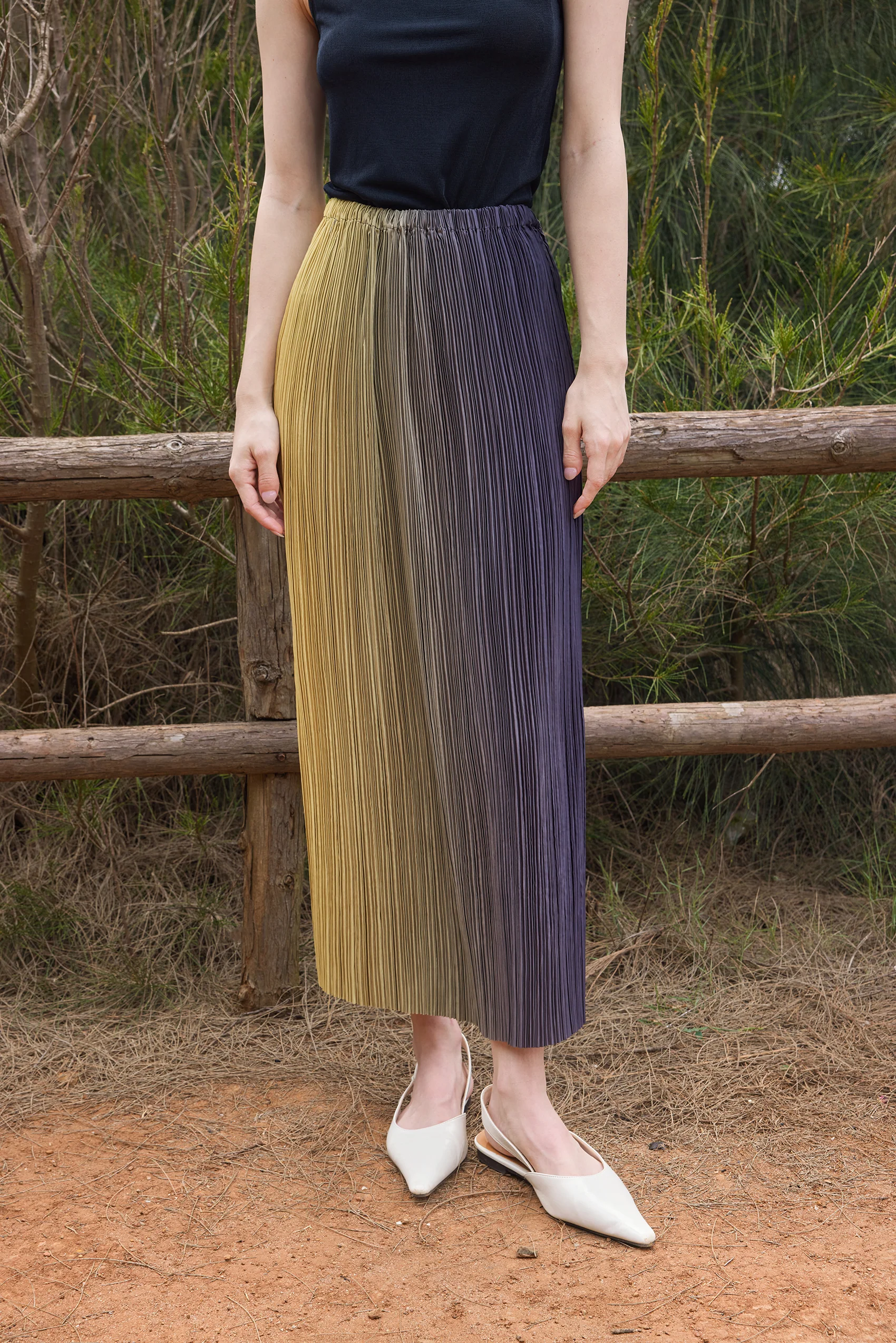 Pleated straight maxi skirt