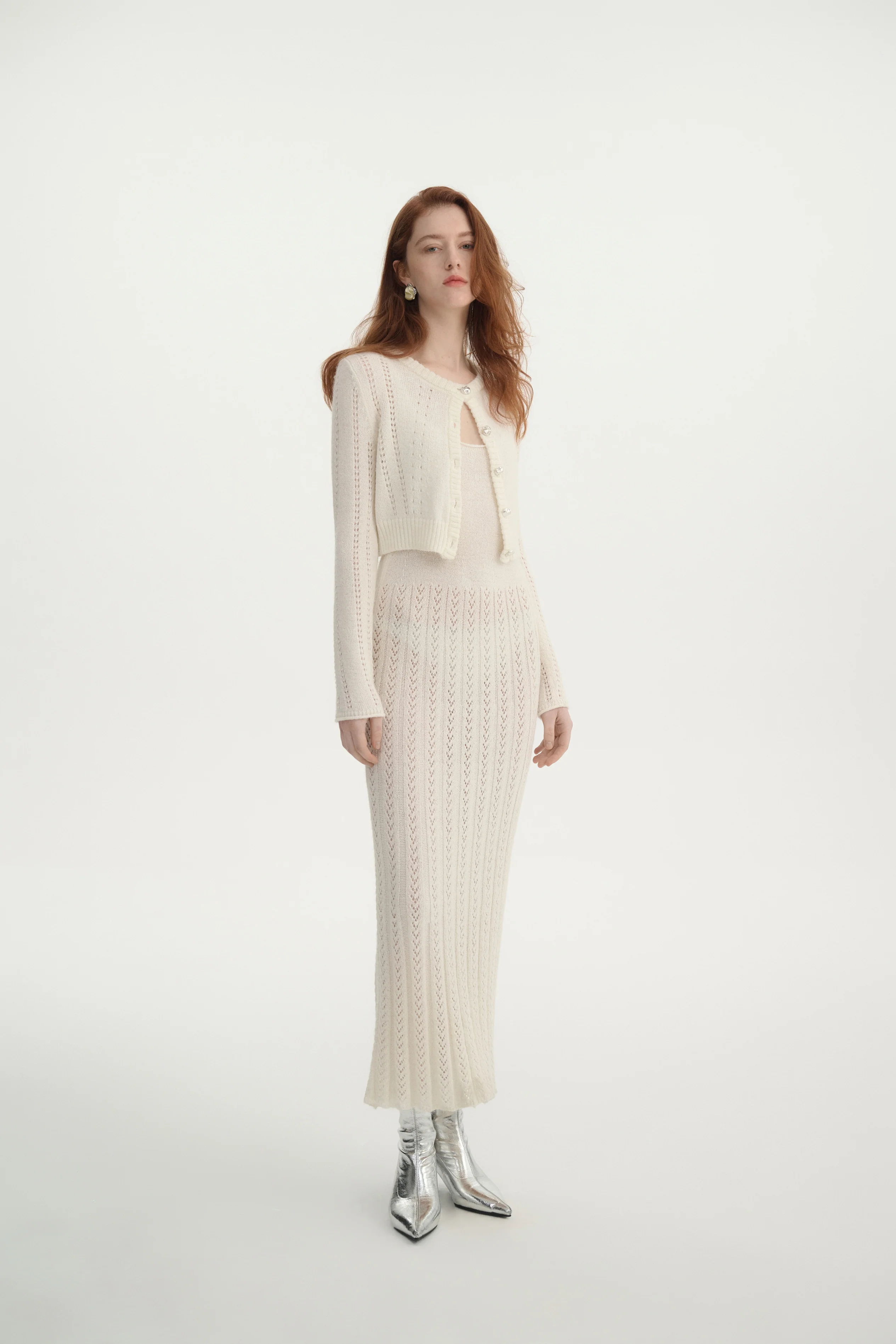 Pointelle cropped cardigan