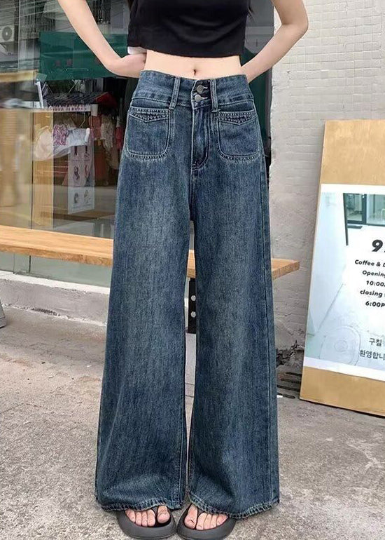 Women Navy Oversized Denim Straight Pants Fall