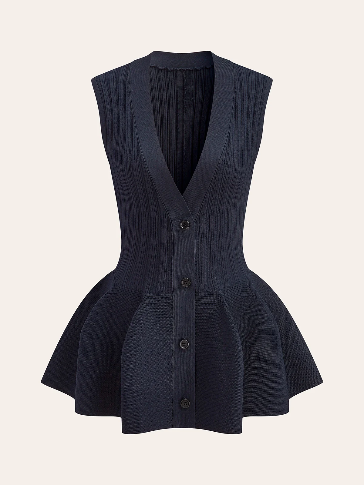 Structured Peplum Button-Up Knit Vest